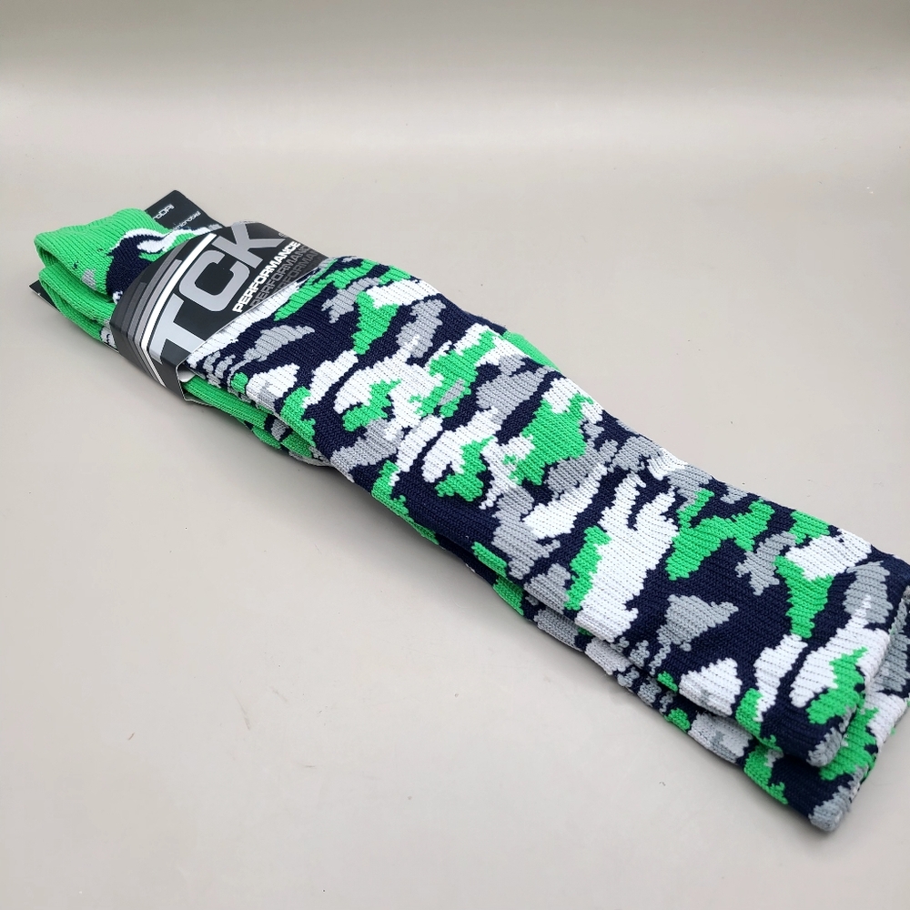 TCK Performance Pro-Dri Knee-Socks, Green, Blue Camouflage, Size Large, NWT